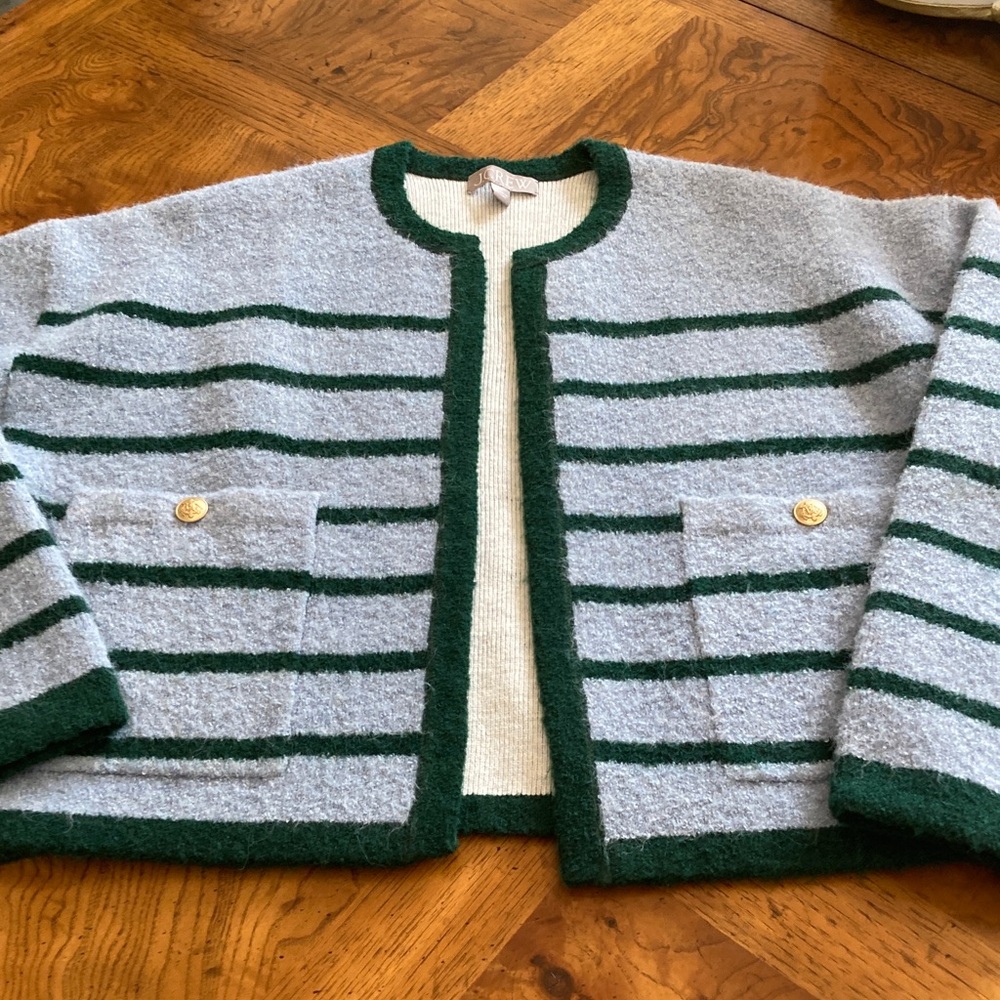 J. Crew blue and green cardigan jacket. Size Small